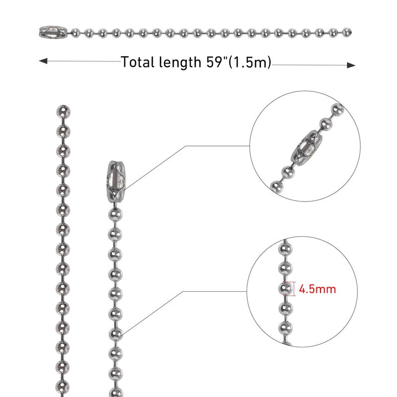 AUDEEKON #10 Stainless Steel Bead Chain for Roller Shades & Vertical Blinds - 1.5 Meter Length (59 inch) - Includes 3 Metal Connectors - Image 2
